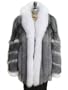 Two Tone Indigo Fox Long Jacket w/White Fox Shawl Collar, Tuxedo & Sleeve Inserts Made in USA