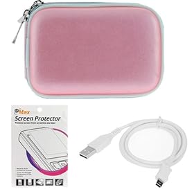GTMax Pink Zipper Pouch Case + 3 Feet White Mini-USB Data Cable + LCD Screen Protector for Canon PowerShot ELPH 300 HS, 100 HS, 310 HS, 500 HS, 510 HS, 520 HS, 530 HS, 320 HS, 110 HS, A2200, A2300, A3300 IS, A4000 IS, A3400 IS, A2400 IS