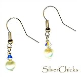 14K Gold Fresh Water Pearl & Swarovski Crystal Dangle Earrings