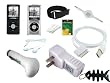 iShoppingdeals- 11 items Premium Bundle Kit for Apple ipod Nano Chromatic 4th Generation 8GB,16GB Series ,Includes: (Universal Car Charger + Universal Wall Charger +Straight usb cable + Black Silicone Case +Clear Hard Crystal Case + 3.5mm~3.5mm White Retractable Auxiliary cable +Adjustable Armband + Blet Clip +White Stereo Headset + Screen Protector + Fishbone Style Keychain)