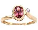 14K Yellow or White Gold Simply Oval Gemstone and Diamond Promise Ring-Pink Tourmaline-full, half sizes from 5-8.5
