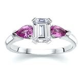 1.30 CT EMERALD DIAMOND W PEAR PINK SAPPHIRE RING 18K