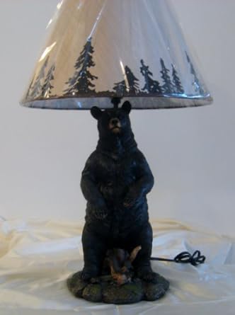 25" Standing Black Bear Lamp Forest Print Shade - Table ...