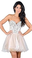 V-neck Strapless Crystal Above the Knee Short Silk/Taffeta/Tulle Homecoming Dress/Prom Dress/Mini Dress 