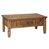Corona Coffee Table - Solid Waxed Pine - 1 Drawer, Metal Drop Handle
