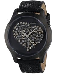 GUESS Womens U0113L4 Black Clearly Inspired Crystal Heart Watch