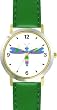 Multicolored No.4 Dragonfly or Dragon Fly - JP - WATCHBUDDY&reg; DELUXE TWO-TONE THEME WATCH - Arabic Numbers - Green Leather Strap-Size-Large ( Men's Size or Jumbo Women's Size )