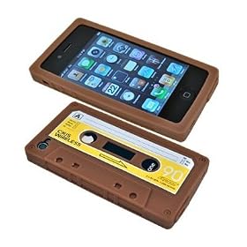 Click here to buy Brown Yellow Coffee Silicone Cassette Tape Case Skin Cover for AT&T Apple iPhone 4 4G.