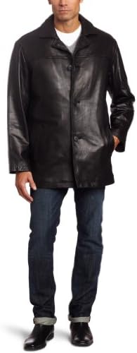 Emanuel Ungaro Men's Button Front Leather Walker Jacket, Black, XX-Large