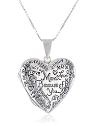 Sterling Silver "Mom Because Of You Life Is Fun, I Am Strong, I Am Me" Graffiti Heart Locket, 18"