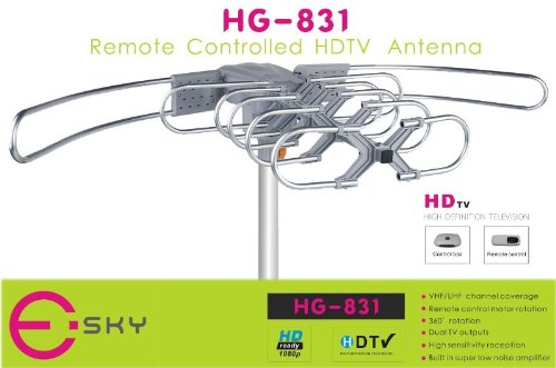 Esky 831TG Remote Control HDTV Outdoor Antenna UHF(30±3dB) VHF (25±3dB) 360 Degree Rotation with Motor Rotor