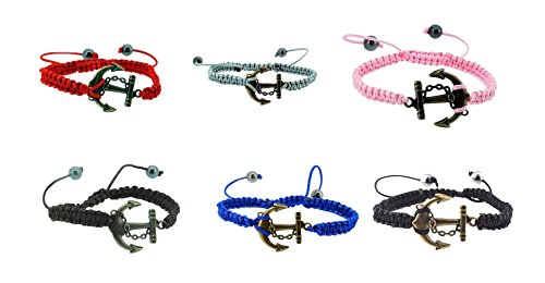 Braided Waxed Cord Macrame Woven Boat Nautical Navy Anchor Bracelet with Adjustable Knot
