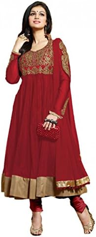 Stylowoman Women's Anarkali Style Georgette Salwar Suit One Size Maroon