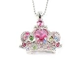 Dazzling Pastel Crystal "Crown Jewels" Pendant Necklace 18" Silvertone Chain & Gift Box