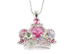 Dazzling Pastel Crystal "Crown Jewels" Pendant Necklace 18" Silvertone Chain & Gift Box