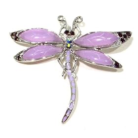 Purple Austrian Rhinestone and Resin Silver-Tone Dragonfly Design Brooch Pin / Pendant Slide