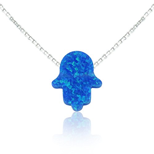 Blue Opal Hamsa Hand Necklace - 15 to 22 Inch
