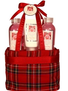 Morgan Avery Bath and Body Plaid Tote Bag Gift Set, Rose Morgan Avery Bath and Body Plaid Tote Bag Gift Set, Rose