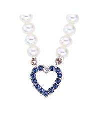 White pearl necklace with 14k White gold Blue sapphires and a diamond Heart pendant