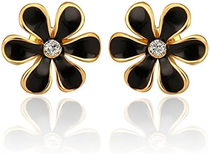 Colorful Rose Flower Crystal Stud Earrings Womens Fashion Black Oil Drip Eco Friendly -LanceStore