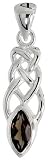 Sterling Silver Celtic Pendant, w/ Marquise Cut Natural Smoky Topaz Stone, 1 1/8" (29mm) tall