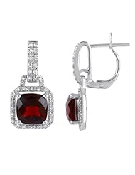 14K White Gold 4.75ct Diamond & Cushion Garnet Dangle Earrings