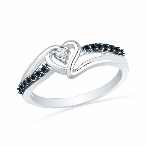 ... Round Diamond Black And White Heart Promise Ring (110 cttw) image