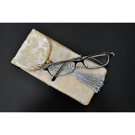 Click here to buy Beautiful Silk Brocade Eyeglass Sunglass Pouch Glasses Protect Bag - White with Dragon Pattern by Shanghai Old Street.