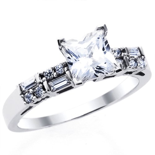 ct White Gold Engagement Ring 1.15ctw CZ Cubic Zirconia Princess Cut ...