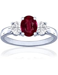 14K White Gold Oval Cut Ruby Three Stone Ring
