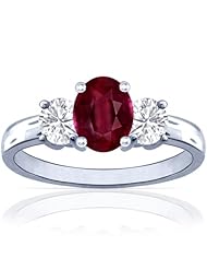 14K White Gold Oval Cut Ruby Three Stone Ring