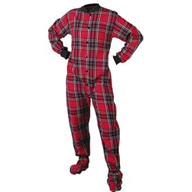 Buy Big Feet Pajama Co. Red (101) Plaid 100% Cotton Flannel Adult Footed Pajamas NO Drop Seat by Big Feet Pajama Co.