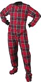 Big Feet Pajama Co. Red (101) Plaid 100% Cotton Flannel Adult Footed Pajamas NO Drop Seat