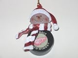 DETROIT RED WINGS 2.5 Striped Snowman with Scarf Slap Shot Hockey Puck CHRISTMAS ORNAMENT