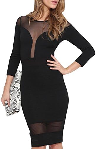 Inlscp Women's Sexy Mesh See Through High Rise Slim Fit Cocktail Party Dress