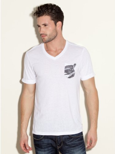 GUESS Myer Jersey V-Neck Tee, WHITE (LARGE)