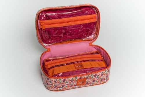 KidKit Travel Toiletries Train Case-Butterfly, High Quality, Fully Lined, Water Resistant, 9" x 6" x 4" , Pink/Orange/Cranberry