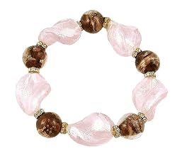 Bracelet - B60 - Murano Style Glass - Twists - Stretch ~ Pink