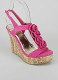 Suede Rosette T-Strap Cork Platform Wedge