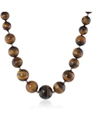 8-16Mm Graduated Tiger-Eye Accented with Sterling Silver Beads and Clasp Necklace, 18"