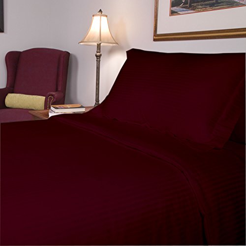 Adiprime Egyptian cotton Fitted Sheet With Duvet Set 600 TC Stripe ( Full , Wine )