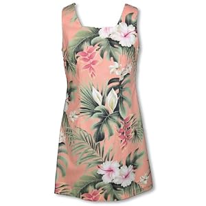 Tropical Garden Square Neck Darted A-Line Hawaiian Aloha Short Tank Dress - Regular and Plus Size