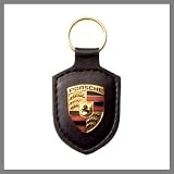 Porsche Crest Black Leather Key Chain