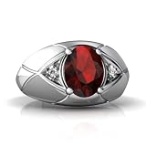 14K White Gold Oval Genuine Garnet Men's Men's Ring