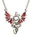Mystical Dragon with Crystals Silver Finish Red Enamel Accents Pendant Necklace