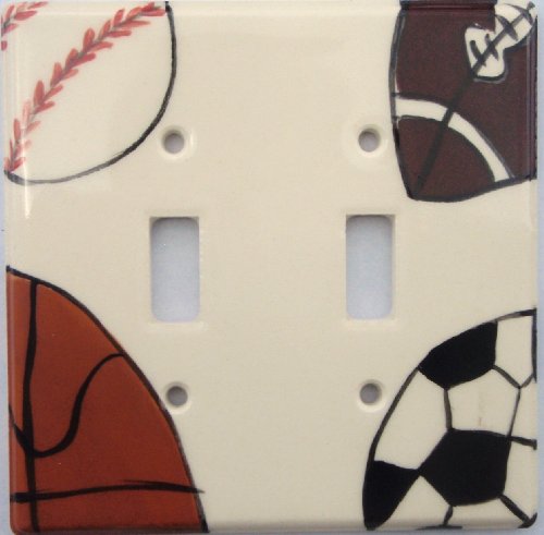 Ceramic Double Switch Plate Soccer Basketball