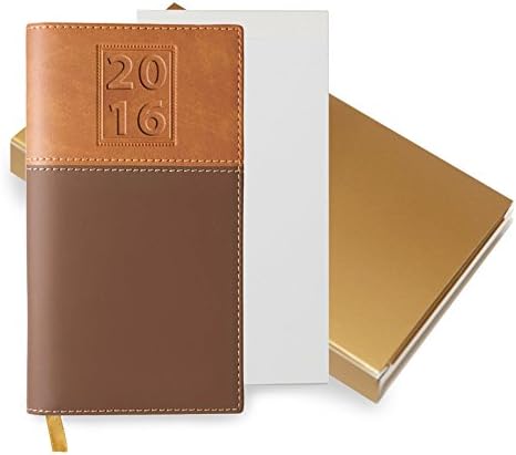 2016 Weekly Pocket Planner / Gift Set With Notepad &amp; Gold Gift Box / Pocket Planner Organizer / "2016" Embossing / 16 Page World Map, Daily Entry &amp; More / 2016 Pocket Calendar / (BROWN &amp; BROWN)