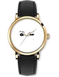 SPRAWL Aanalog Fashion Series Gold Ladies Watches of Genuine Black Leather Strap,Unique Wrist Watch for Women Girls Designed with black eyes