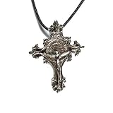 Renaissance Crucifix Pewter Pendant on Cord Necklace, Ancient Crosses Collection