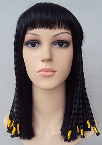 Deluxe Cleopatra Egyptian Queen Black Gold Braided Midi Length Wig